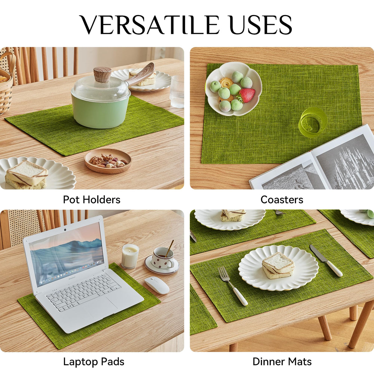 Faux Linen Cloth Placemats Set of 12-12 x 18 Inch, Lime Green
