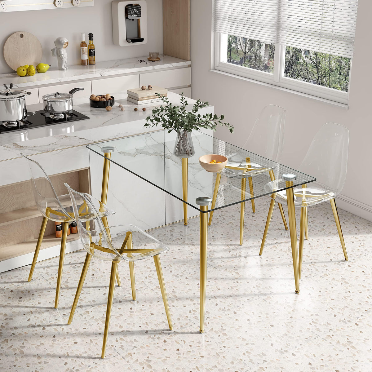 Clear Dining Chairs Set of 4, Modern Kitchen Chairs with Transparent Seat, Acrylic Accent Side Chairs with Plating