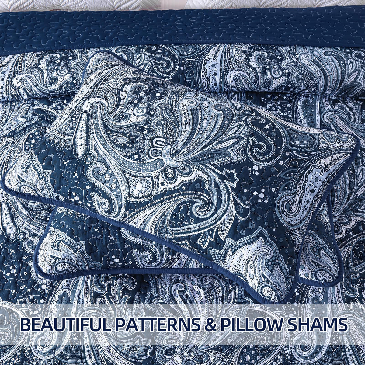 Navy Paisley Quilt Set, Boho Bedspread Coverlet