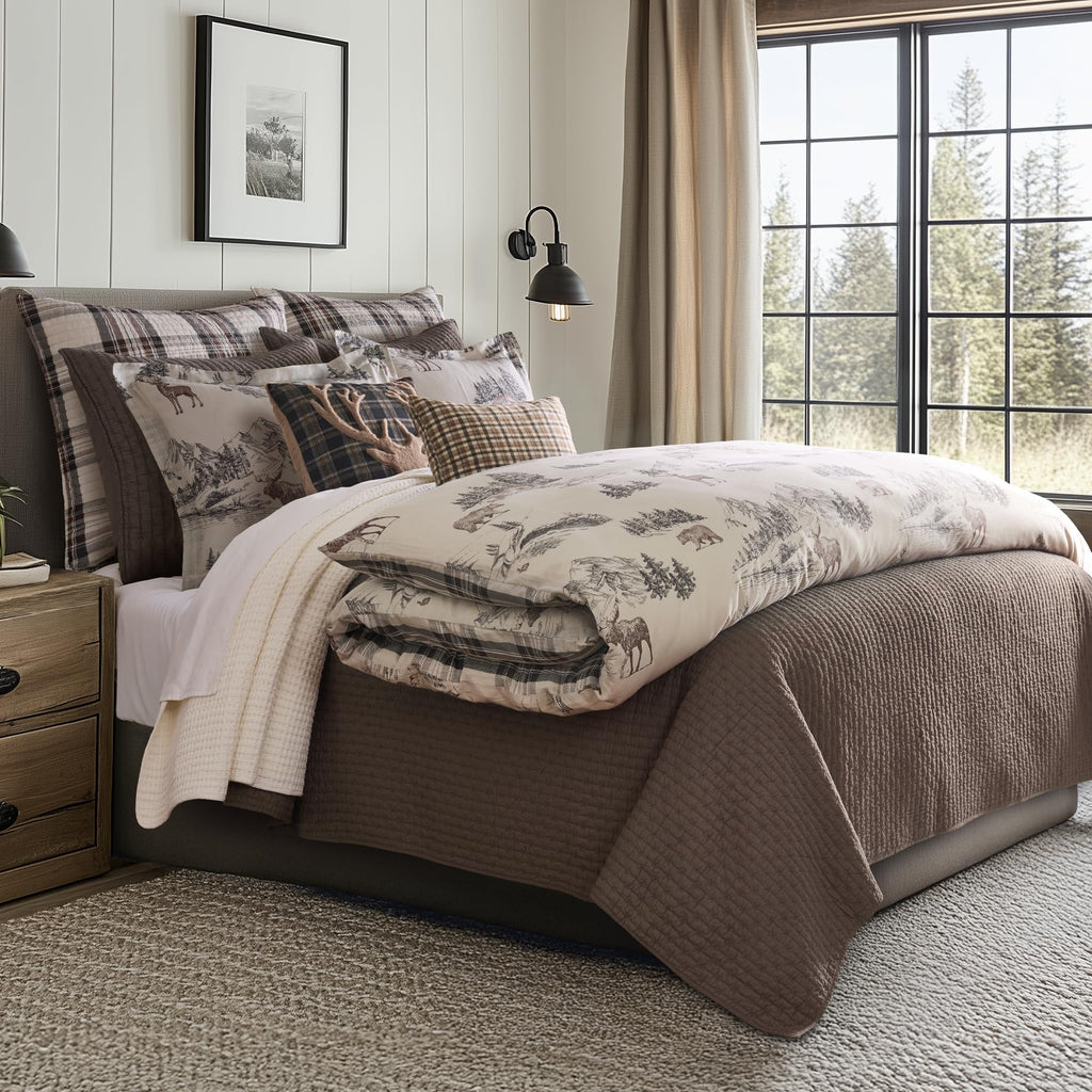 Lodge Toile Comforter Set - King Comforter (106 x 94in.) Two King Pillow Cases (36 x 20in.) - Toile - Brown Ivory