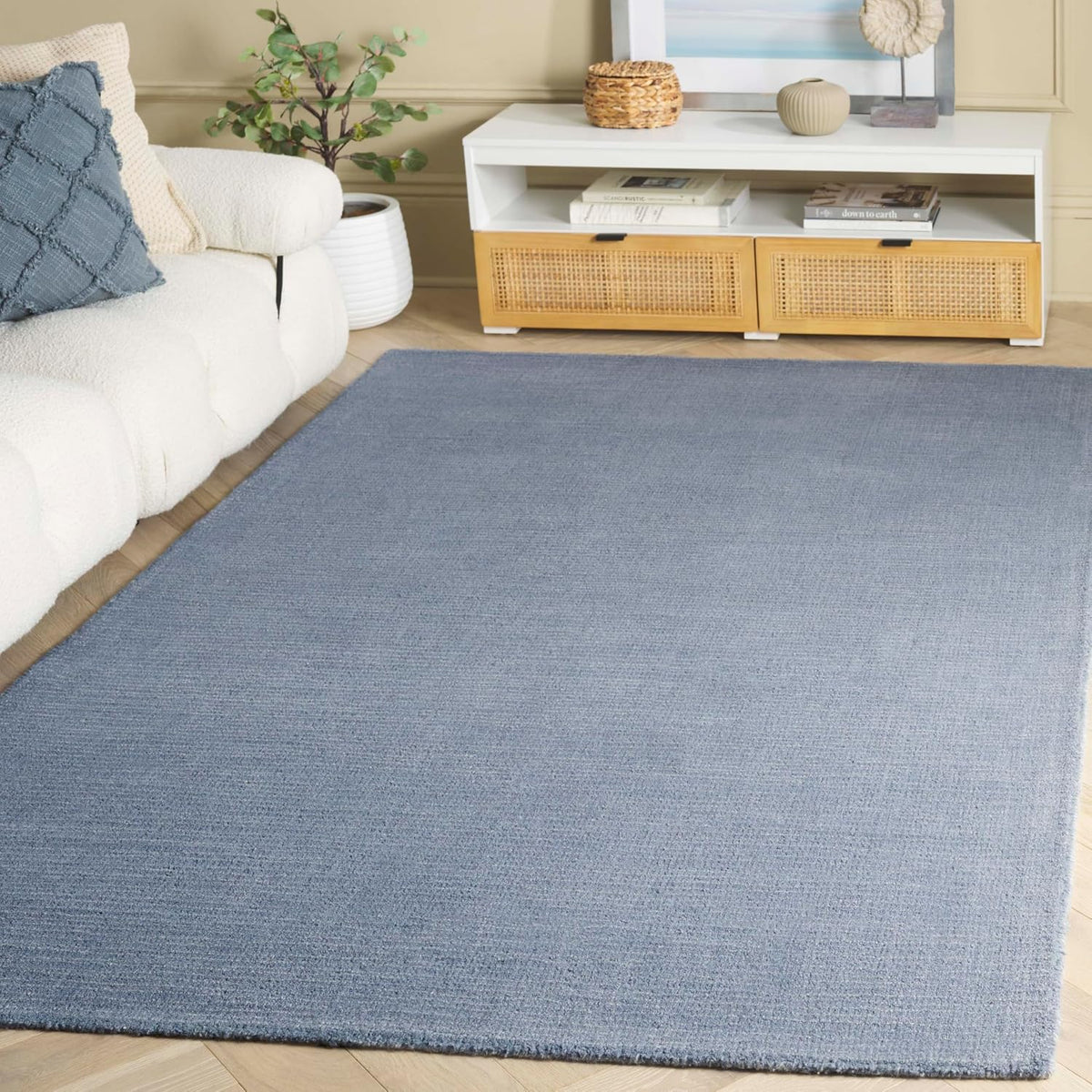 Abstract Area Rug, Grey & Denim, Handmade Wool