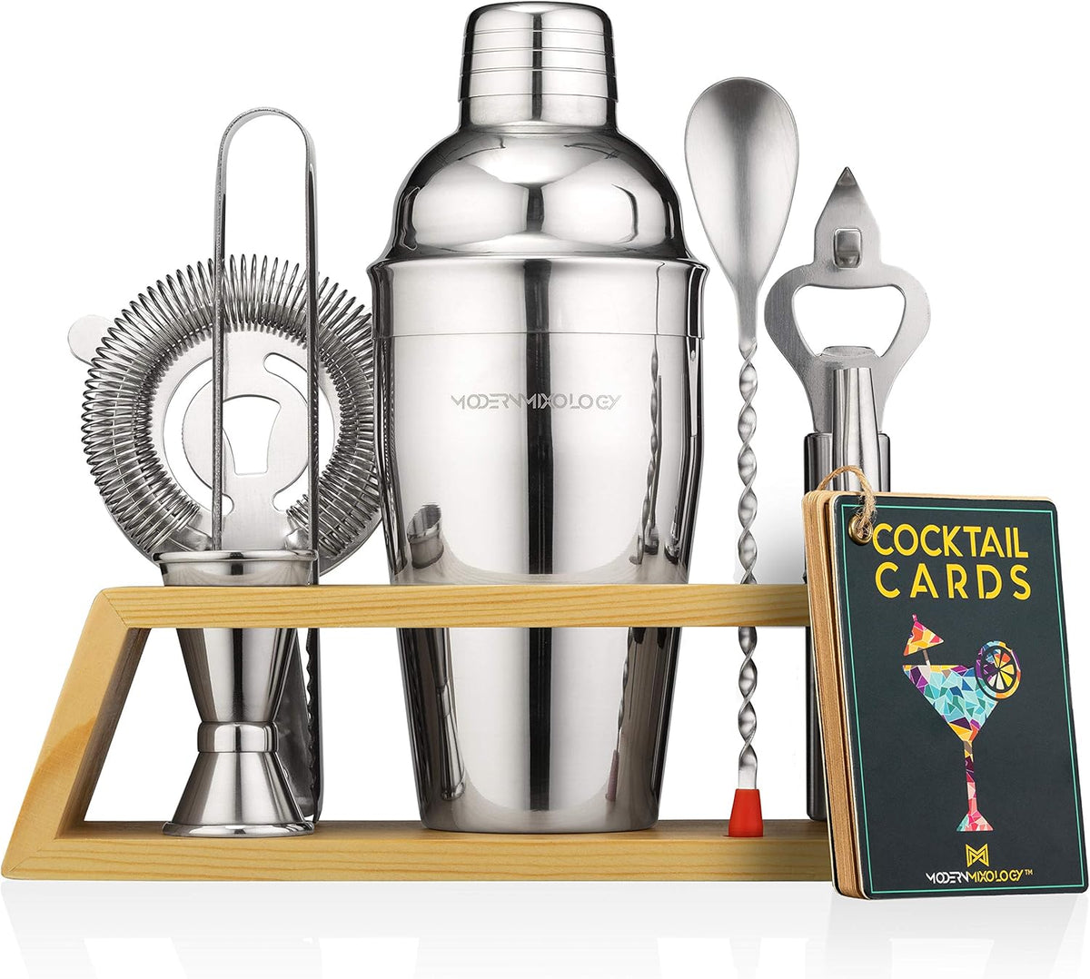 Bartender Kit with Bamboo Stand - Cocktail Shaker Set and Bar Accessories Bar, Drink Mixing, and Mixology Kit - Set of 10