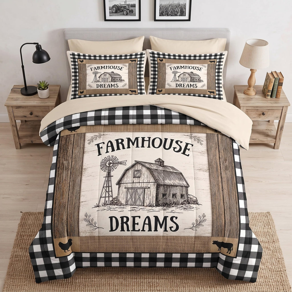 Comforter Set with Sheets, 7 Pieces Farmhouse Rustic Bedding