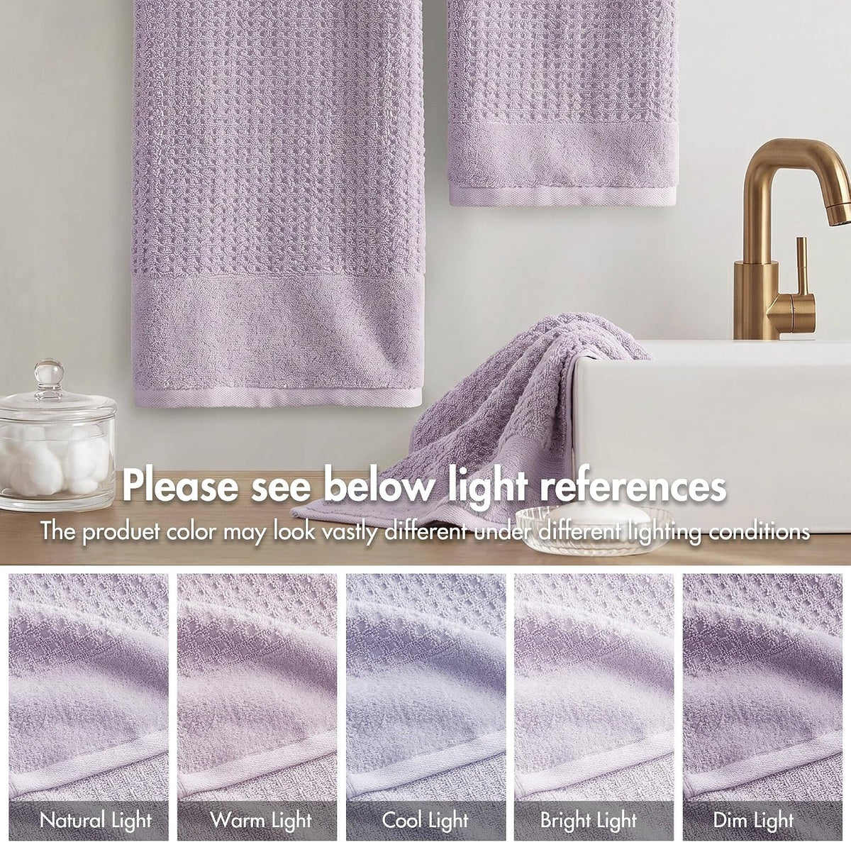 Park Spa Waffle 100% Cotton Bath Towel Set, 600 GSM, 6 PC, Lilac | Plush, Quick Dry & Highly Absorbent, Hotel & Spa