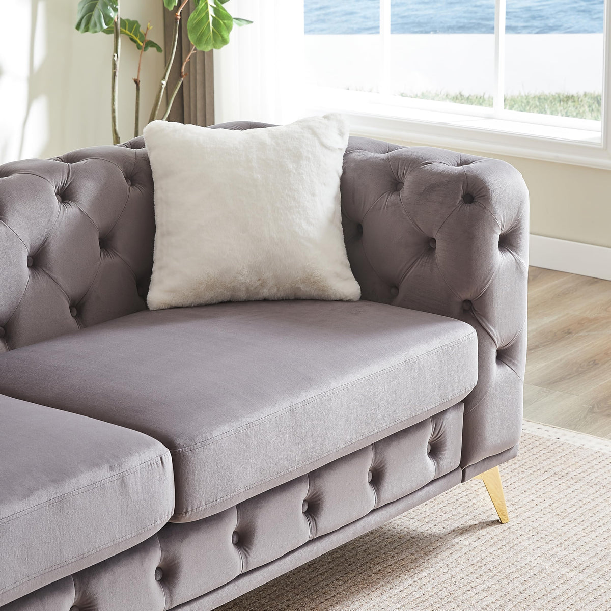 2-Piece Luxury Chesterfield Sofa Set with 1 Velvet 3-Seater Sofa & 1 Loveseat Sofa, Mid-Century 5-Seater Tufted