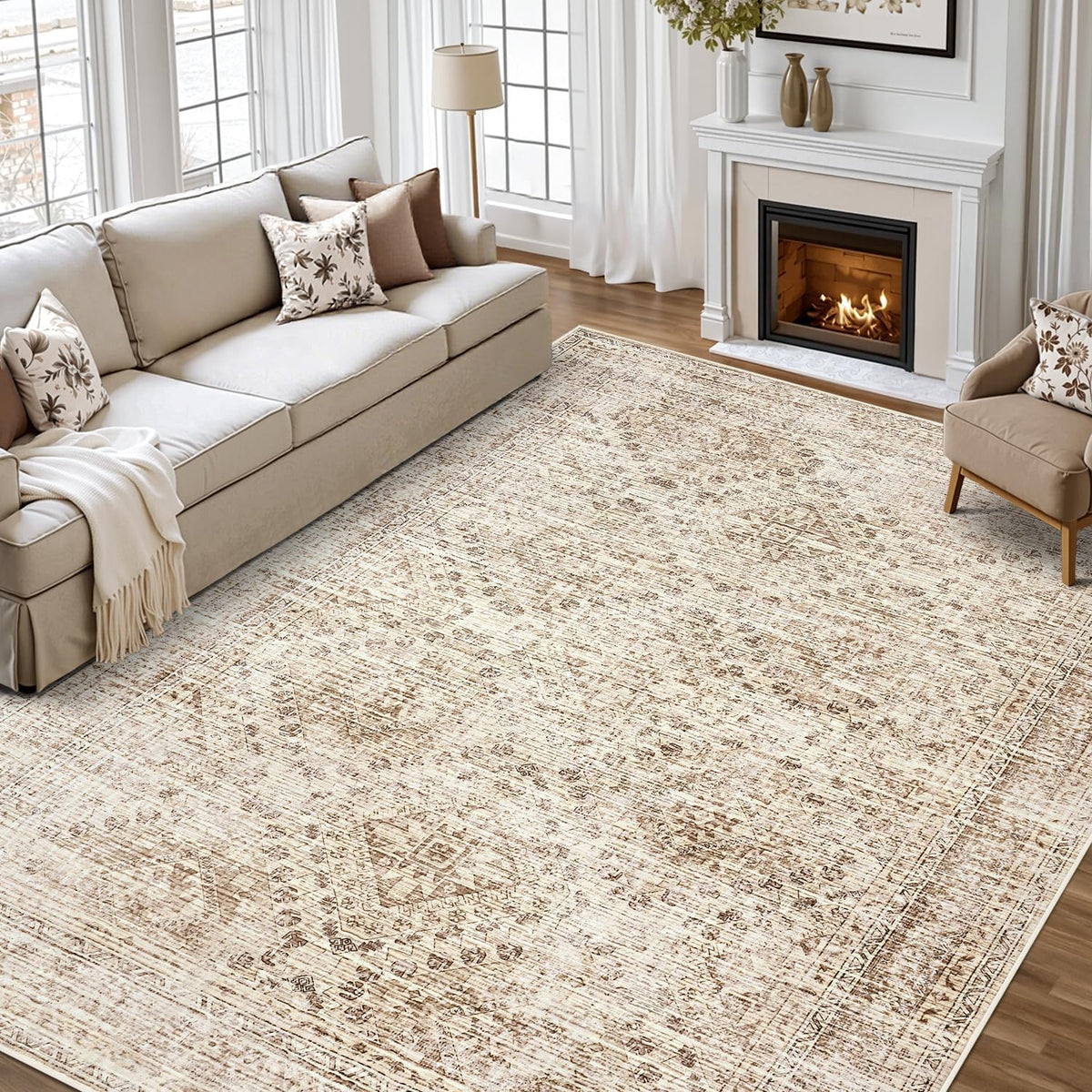 Vintage Washable Area Rugs Living Room Rug Low Pile Boho Floor Mat