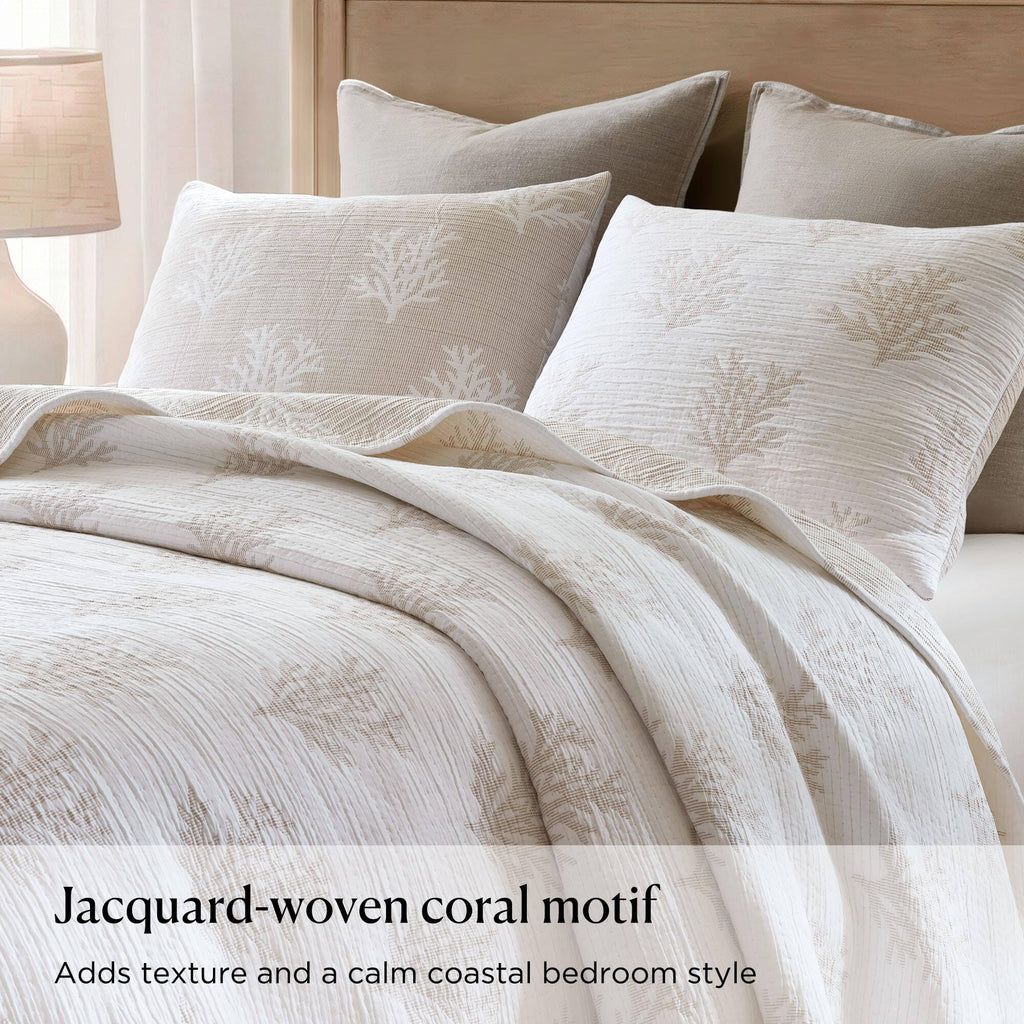 Cotton Quilt Set, Coastal Reversible Bedding, Linen