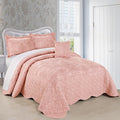 Damask 4 Piece Bedspread Set, Scalloped Edge Reversible Coverlet Comforter Prewashed Bedding Set, Matelasse Embossed