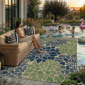 5x8 Navy Green Easy Jute Outdoor Rug Floral Farmhouse Carpet