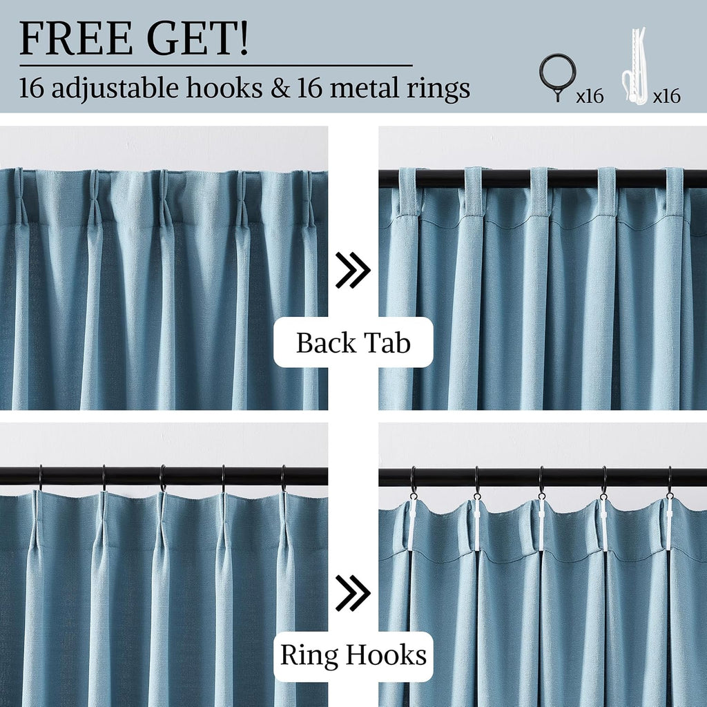 Dusty Blue Linen Texture Curtains for Living Room Bedroom Pinch Pleated Semi Sheer Window Curtains 2