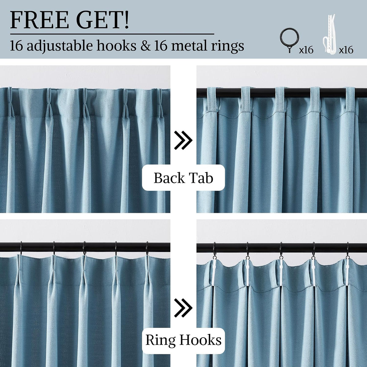 Dusty Blue Linen Texture Curtains for Living Room Bedroom Pinch Pleated Semi Sheer Window Curtains 2