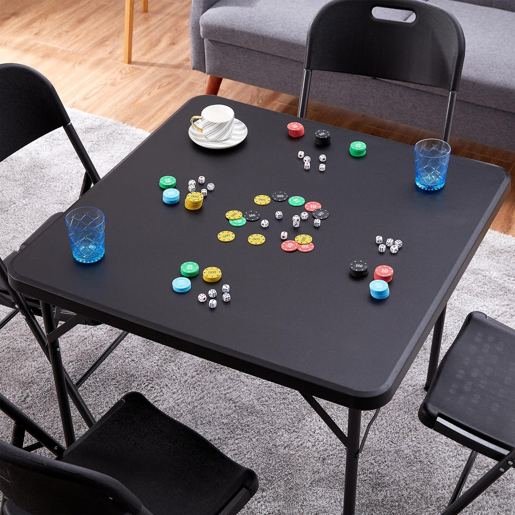5 Piece Folding Card Table Square and Chairs Set, Plastic Tabletop & Seat, Foldable & Portable for Indoor Outdoor