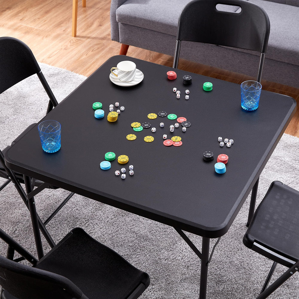 5 Piece Folding Card Table Square and Chairs Set, Plastic Tabletop & Seat, Foldable & Portable for Indoor Outdoor