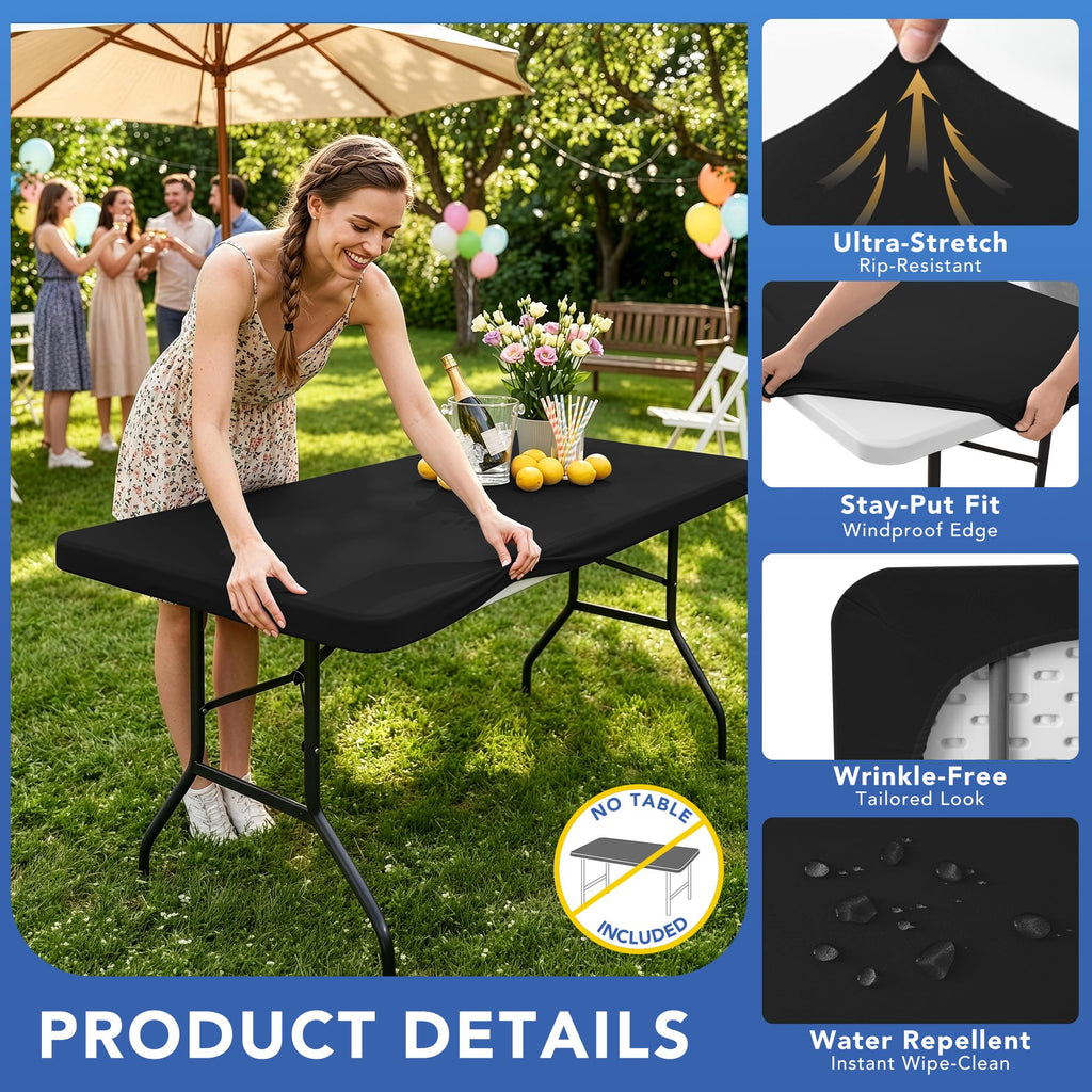 Fitted Tablecloth for 8 Foot Rectangle Tables-Black Picnic Table Covers