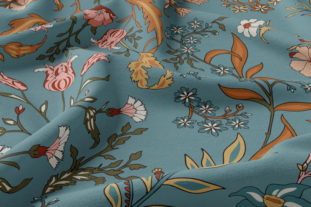 Boho Bohemian Farmhouse Teal Blue and Orange Wildflower Garden Floral Duvet Comforter Cover and Sham 3 pc