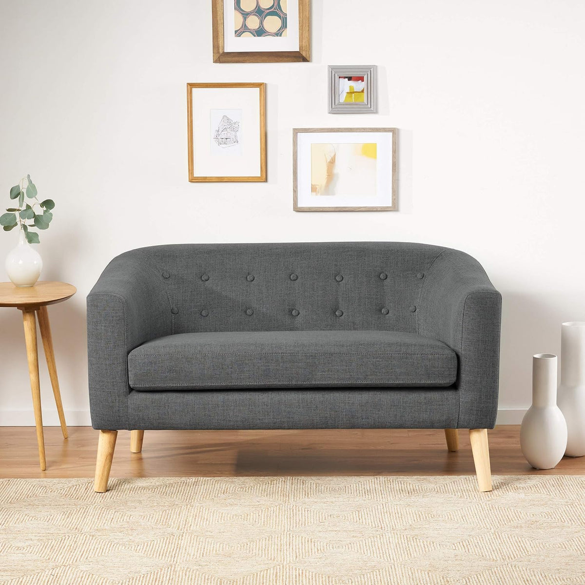 Bridie Mid-Century Modern Loveseat, Grey Fabric