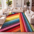 Retro Rainbow Stripe Multi Indoor Area Rug, Contemporary, Casual, Coastal, Easy-Cleaning, Pet Friendly