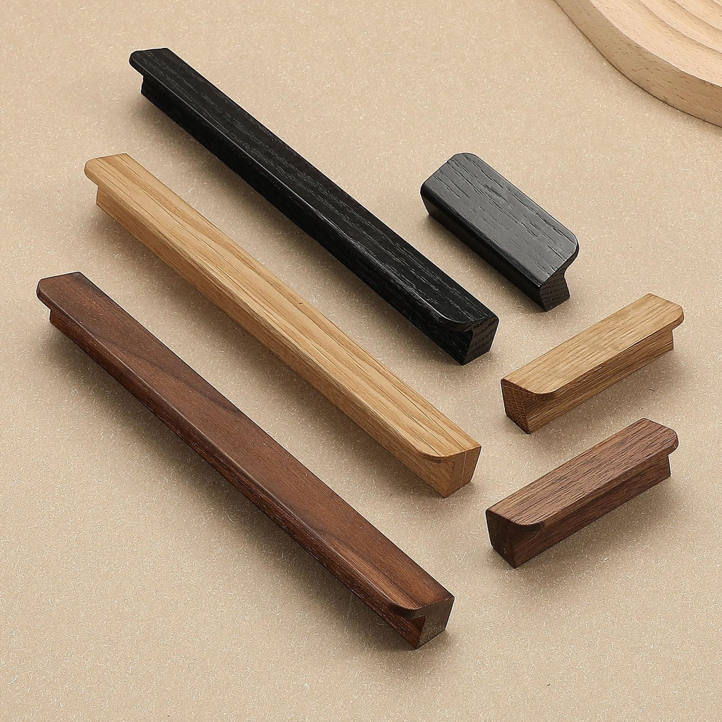 6 pcs Walnut Wood Square Angle 4.41 in Wooden Windbreaker Cabinet Door Handle Wooden Antique Style Long Walnut