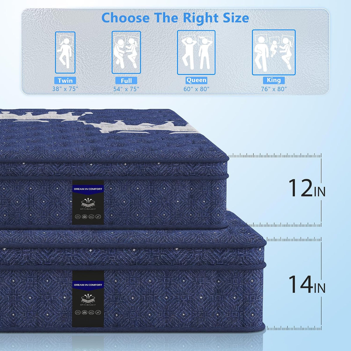 Full Mattress Crown Hybrid Mattress in a Box Medium Firm Mattress 14 I