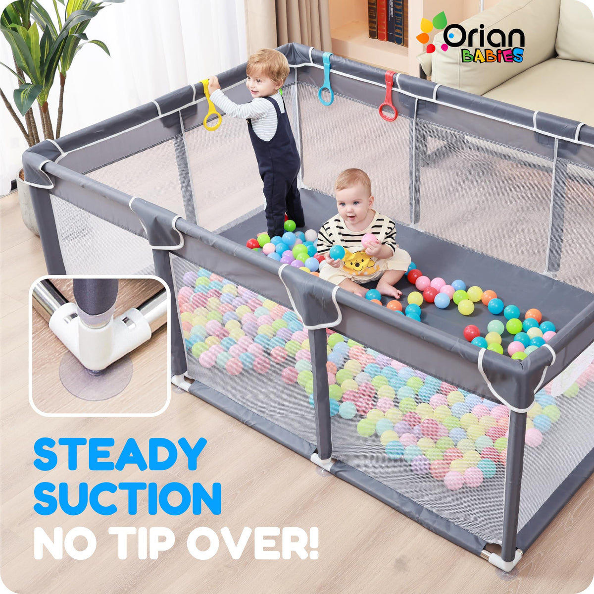 Baby Playpen 50x74, Large Baby Play Yard for Babies & Toddlers, Grey