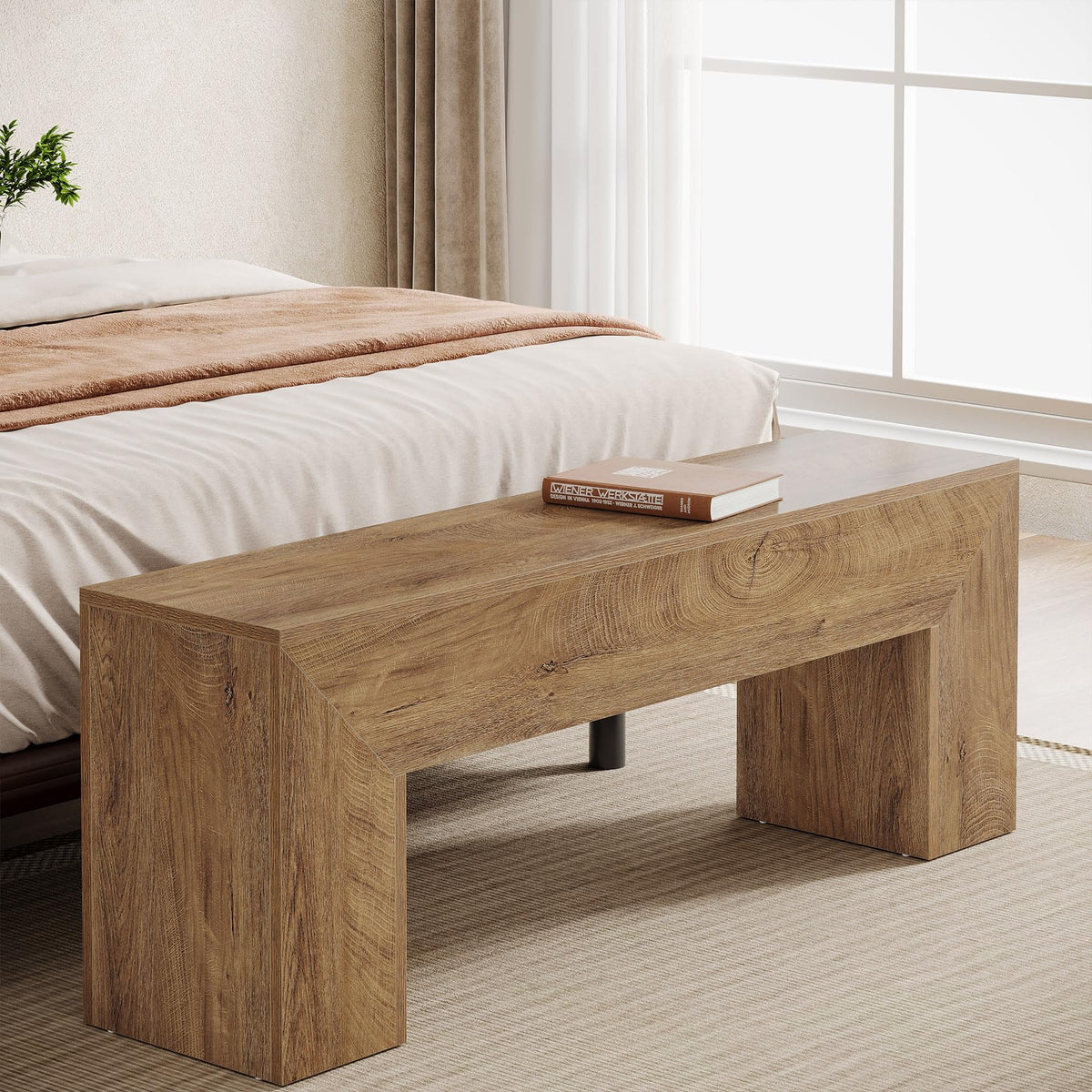 47'' Wooden Entryway Bench, Farmhouse Entry Bench Seat, Indoor End of Bed Bench with Storage Capability, Easy