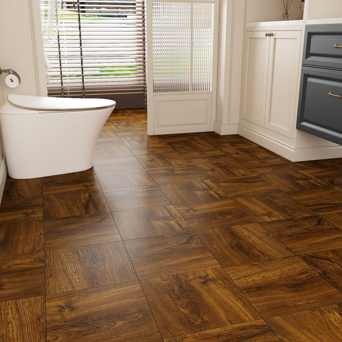 32-Sheets Vinyl Flooring Brown Wood Peel and Stick Floor Tile Waterproof Floor Tiles Attic Kitchen RV 12x12 Sticky