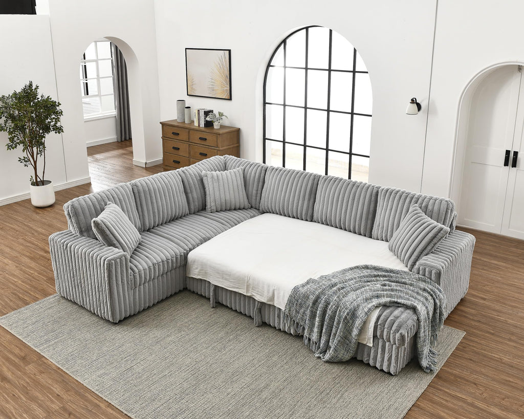 122 Inch Oversized Sectional Sleeper Sofa with PullOut Bed, U Shape