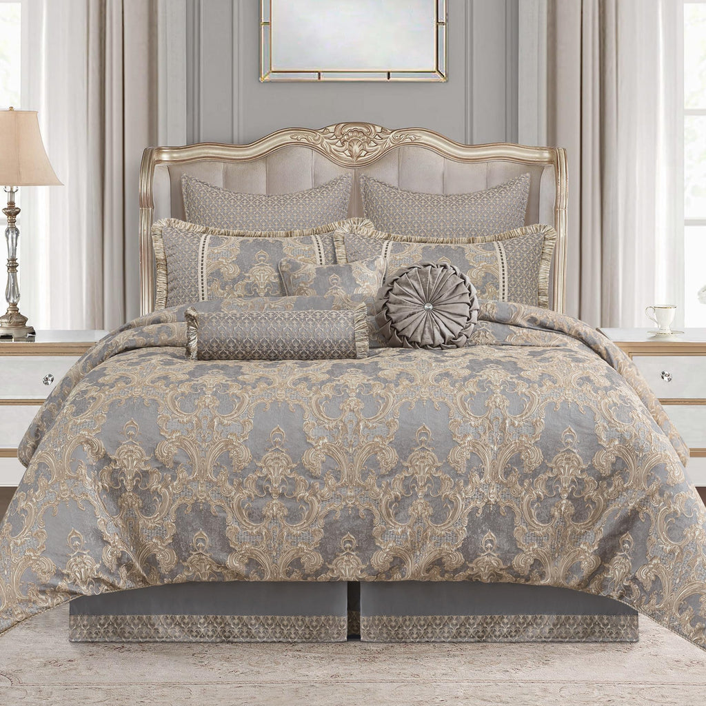 9-Piece Luxury Jacquard Comforter Set, Gray+Beige Brown