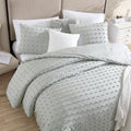 Home Comforter Set, Tufted Pom Poms, Gray