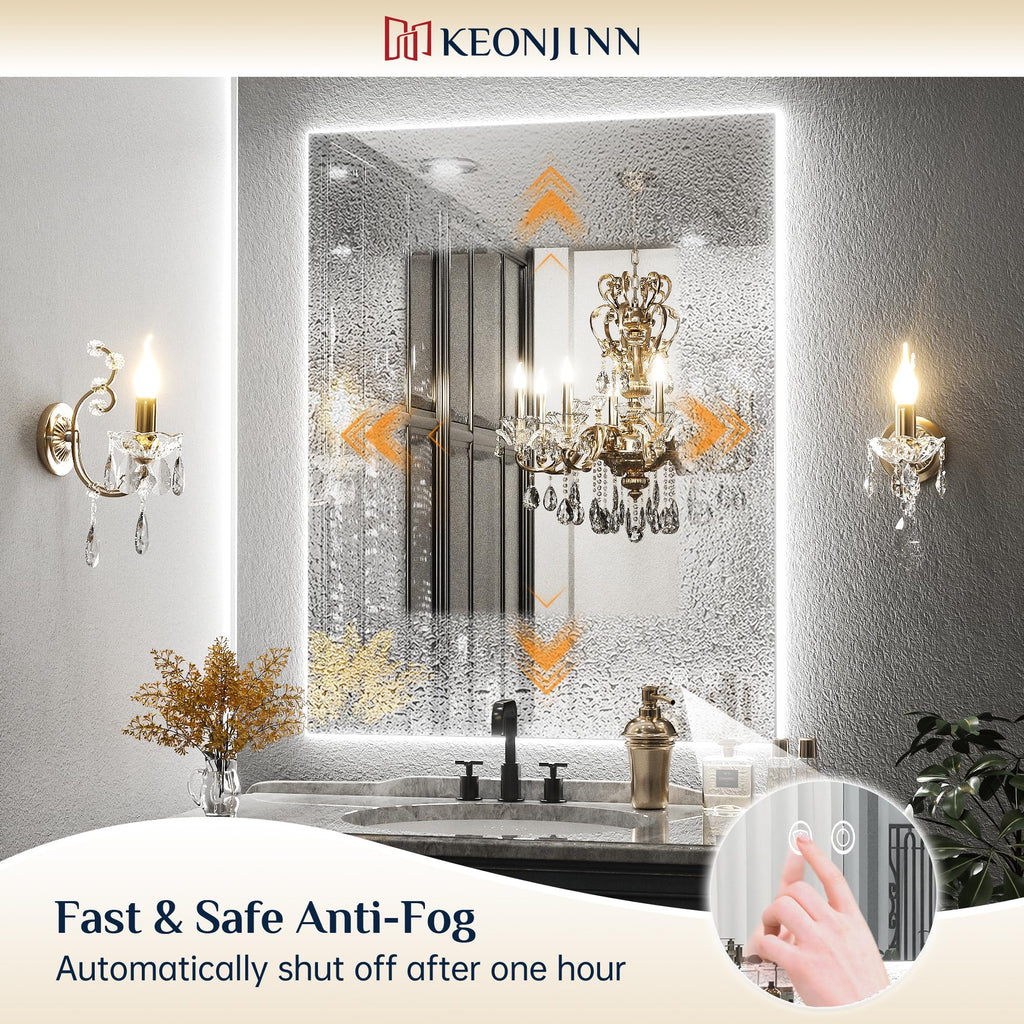 40" x 32" Backlit LED Mirror, Safe HD Tempered Glass