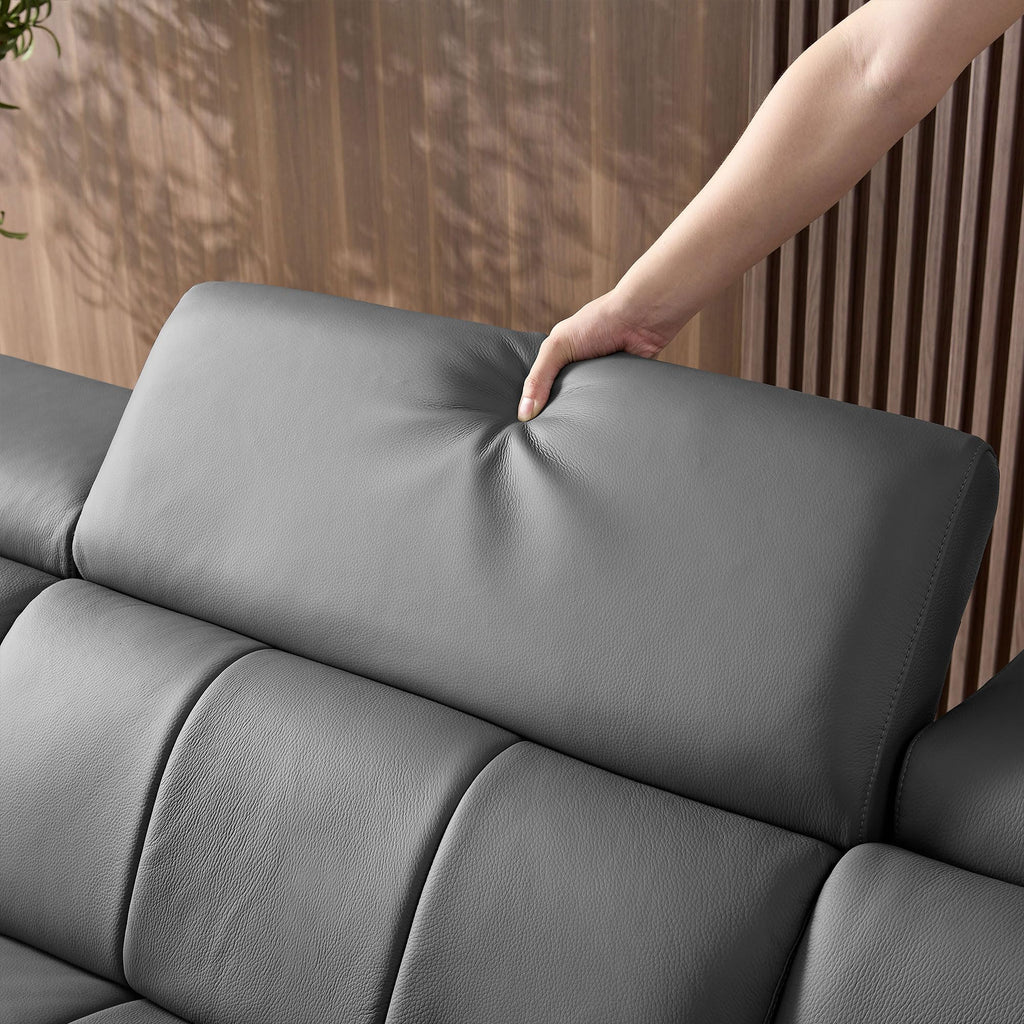 Modern 4-Seat Wall-Hugger L-Shaped Electric Recliner Sofa in Genuine Leather with USB, Headrest & Footrest, or Office