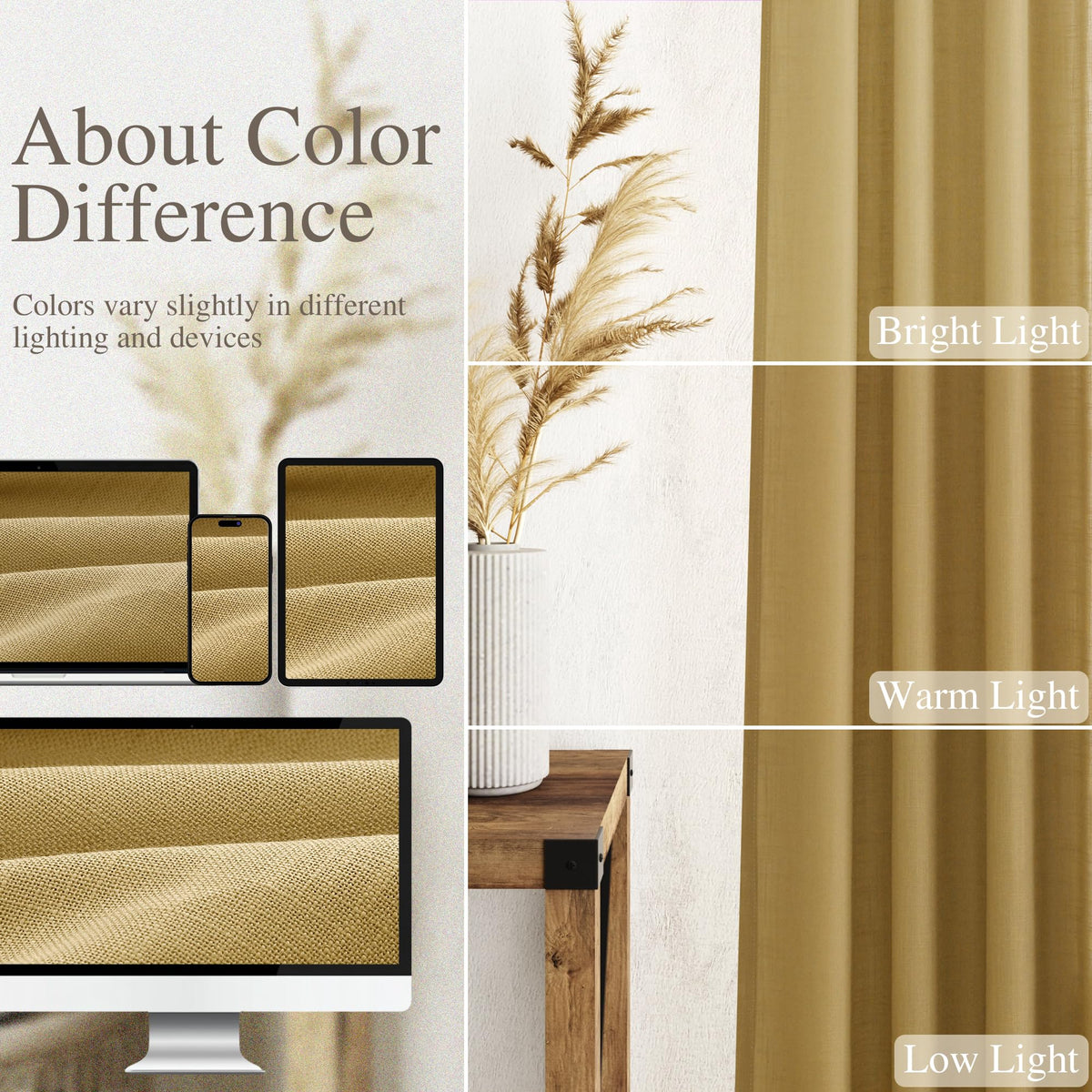 Gold Linen Curtains 63 Inches Long 2 Panel Sets Bedroom Rod Pocket Back Tab Light Filtering Drape Window Short
