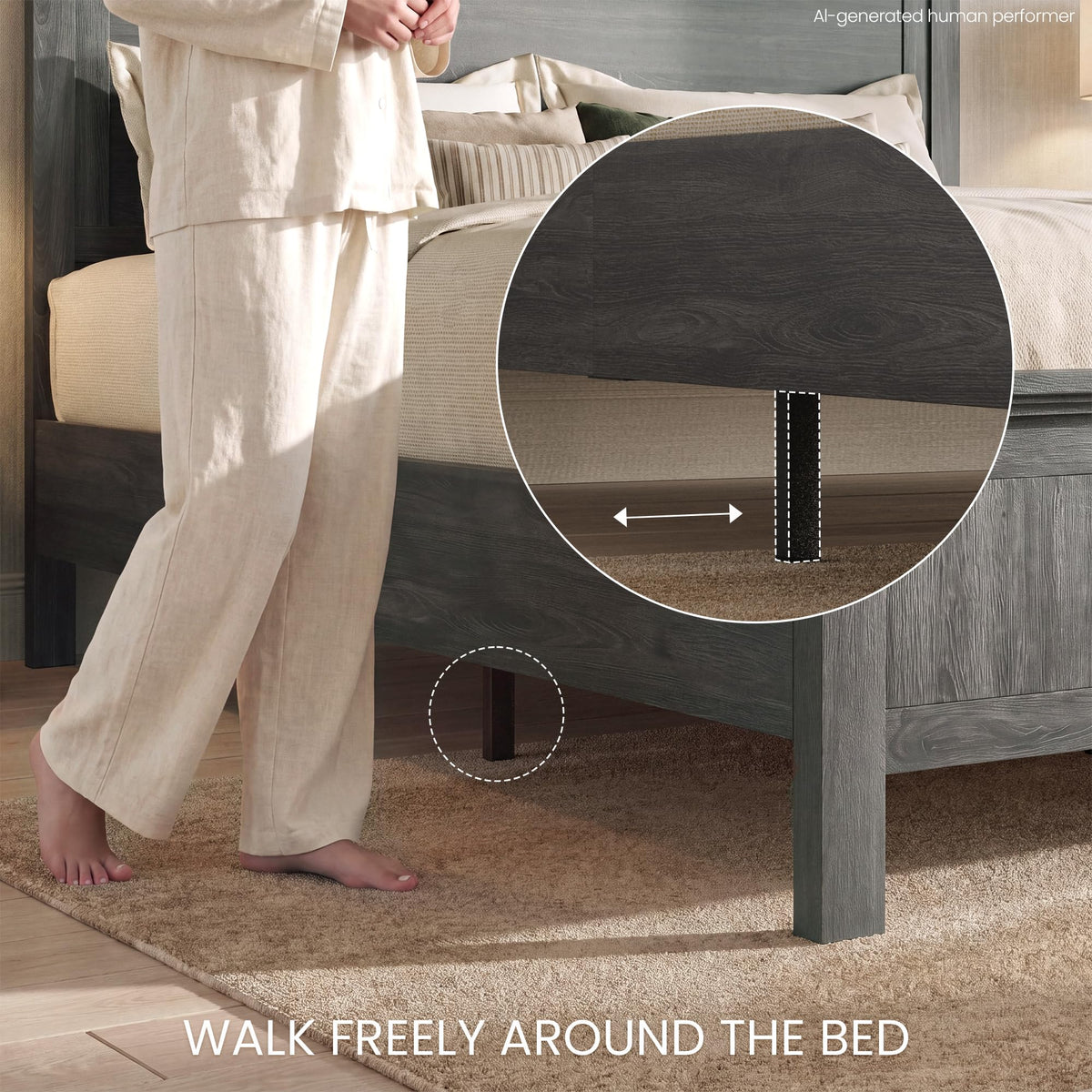 Farmhouse Platform Bed Frame with Headboard, Gray