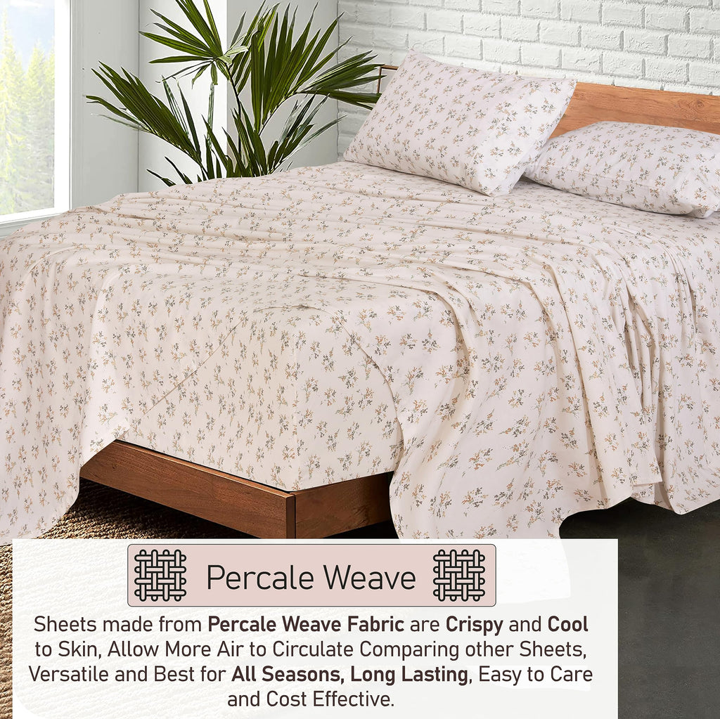 100% Cotton Percale King Sheets, King Size Sheets Set, Twin Spring