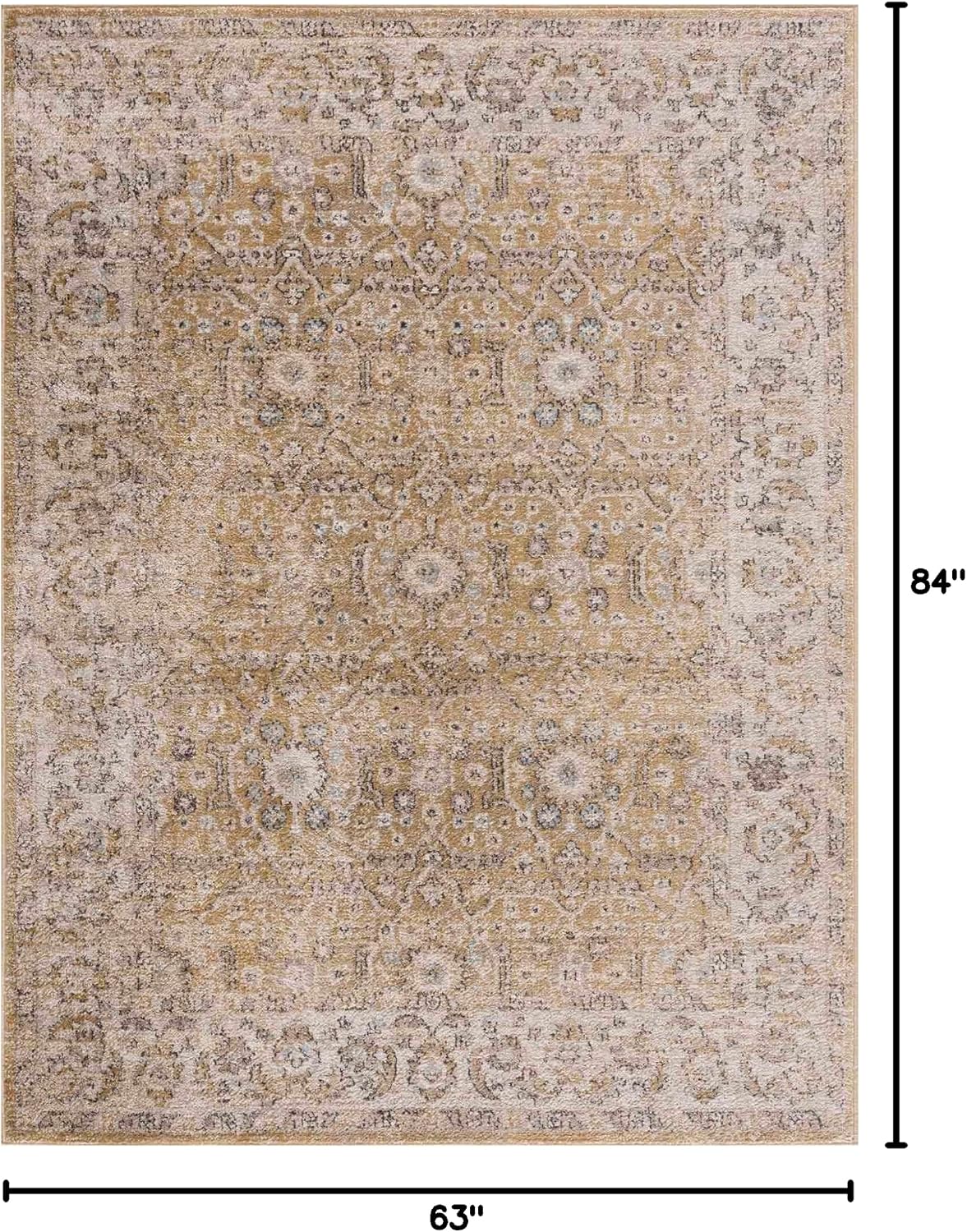 Wagner Living Room, Bedroom Area Rug - Floral Traditional Border Medallion Distressed - Traditional Oriental
