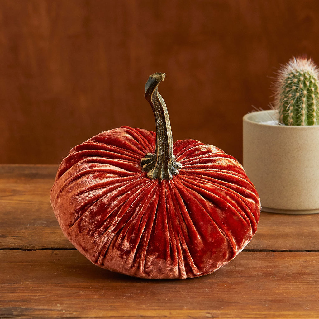 Set of 4 Small Velvet Pumpkins, elegant luxe gift set for new apartment, Thanksgiving centerpiece, bowl filler for