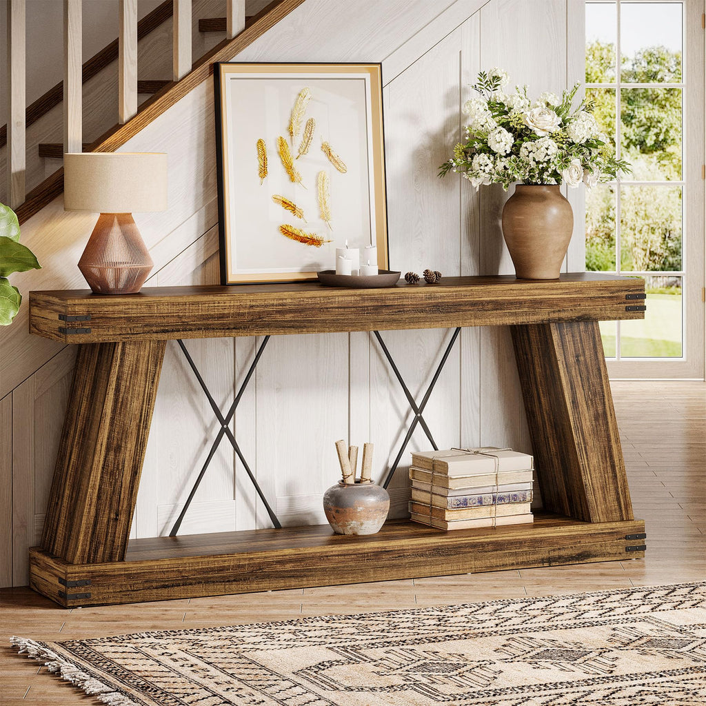 70.87" Farmhouse Console Table with Storage (Dark Brown)