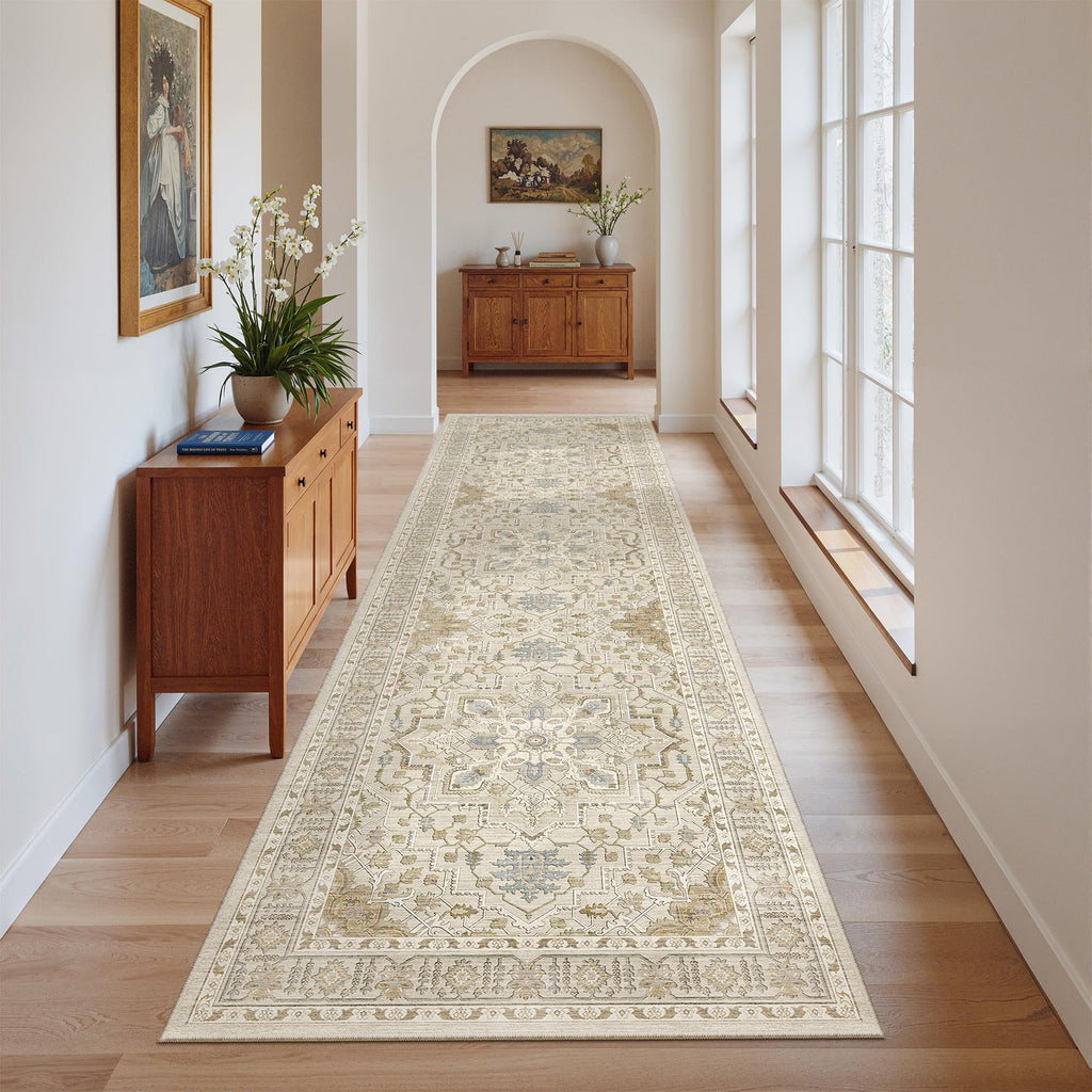 Kitchen Runner 2'6''x8' Soft Rug Runners s, Beige/Blue