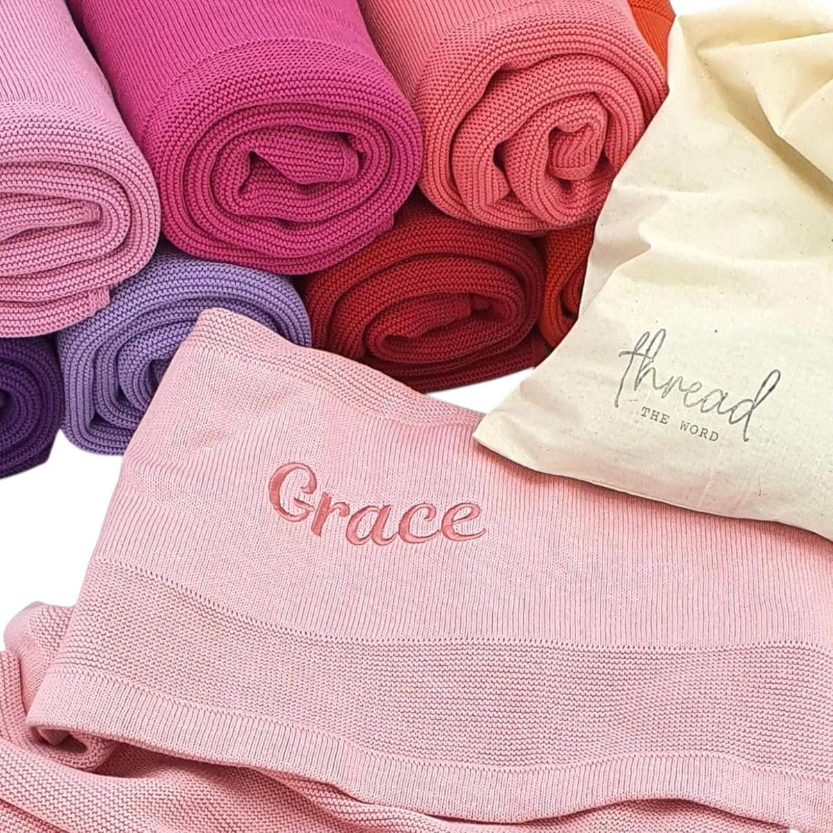 Blanket - Embroidered Name, Made In the USA! 100% Organic Cotton, Knitted Baby Blanket, Customized with Name, Boys