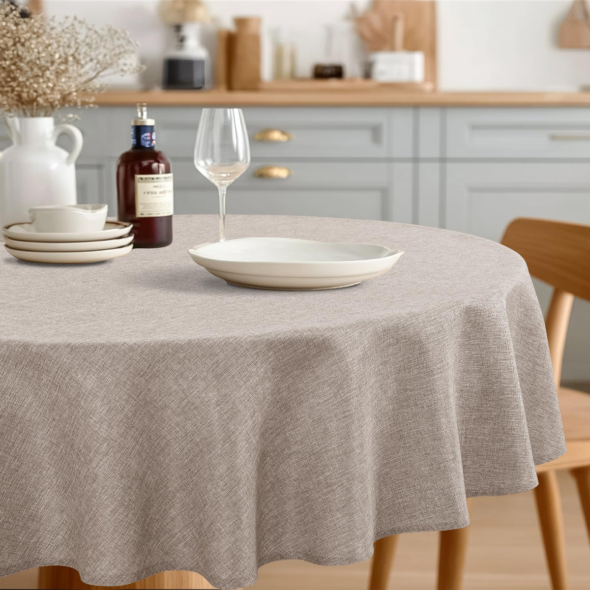 Faux Linen Round Tablecloths 54 inch, Decorative Wrinkle Free Texture Rustic Circle Table Cloth Cover, Dining