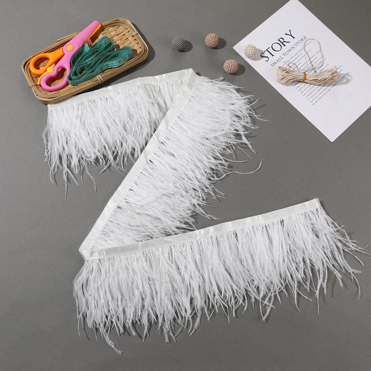 Off White Ostrich Feather Trim, 4-5 Inch 2 Yards