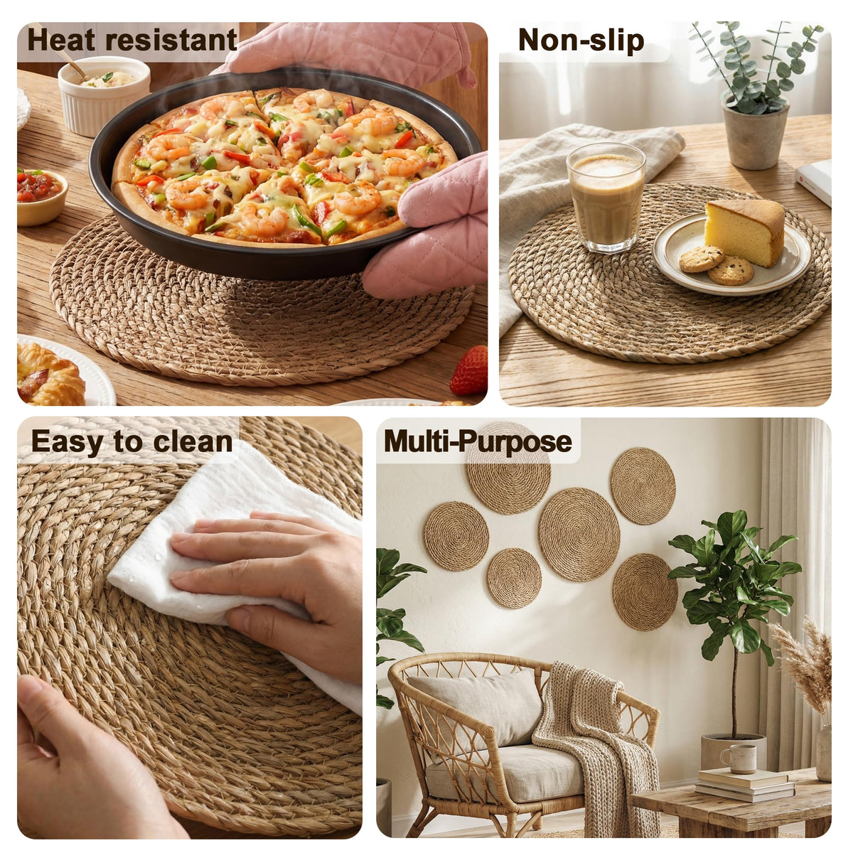 Round Woven Placemats 6PCS 13.5in Rattan Chargers Wicker Place mats