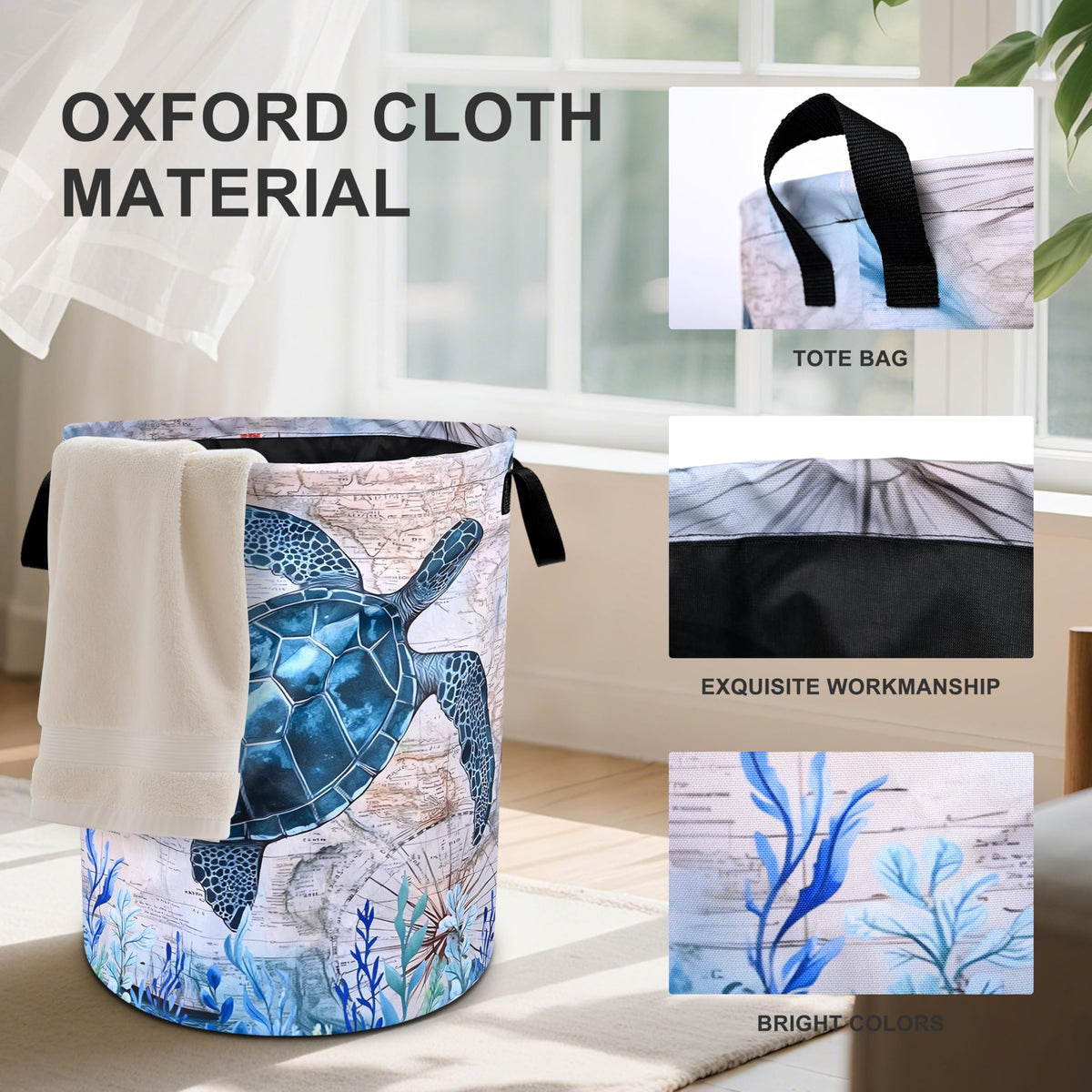 Sea Turtle Laundry Basket Foldable Oxford Cloth Tote Bag Laundry Hamper Clothes Storage Bucket Organizer /Laundry