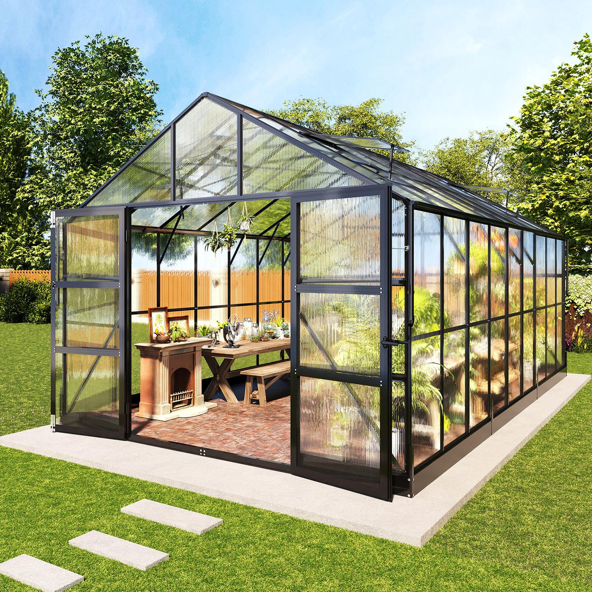 10x18 FT Polycarbonate Greenhouse with 4 Roof Vents