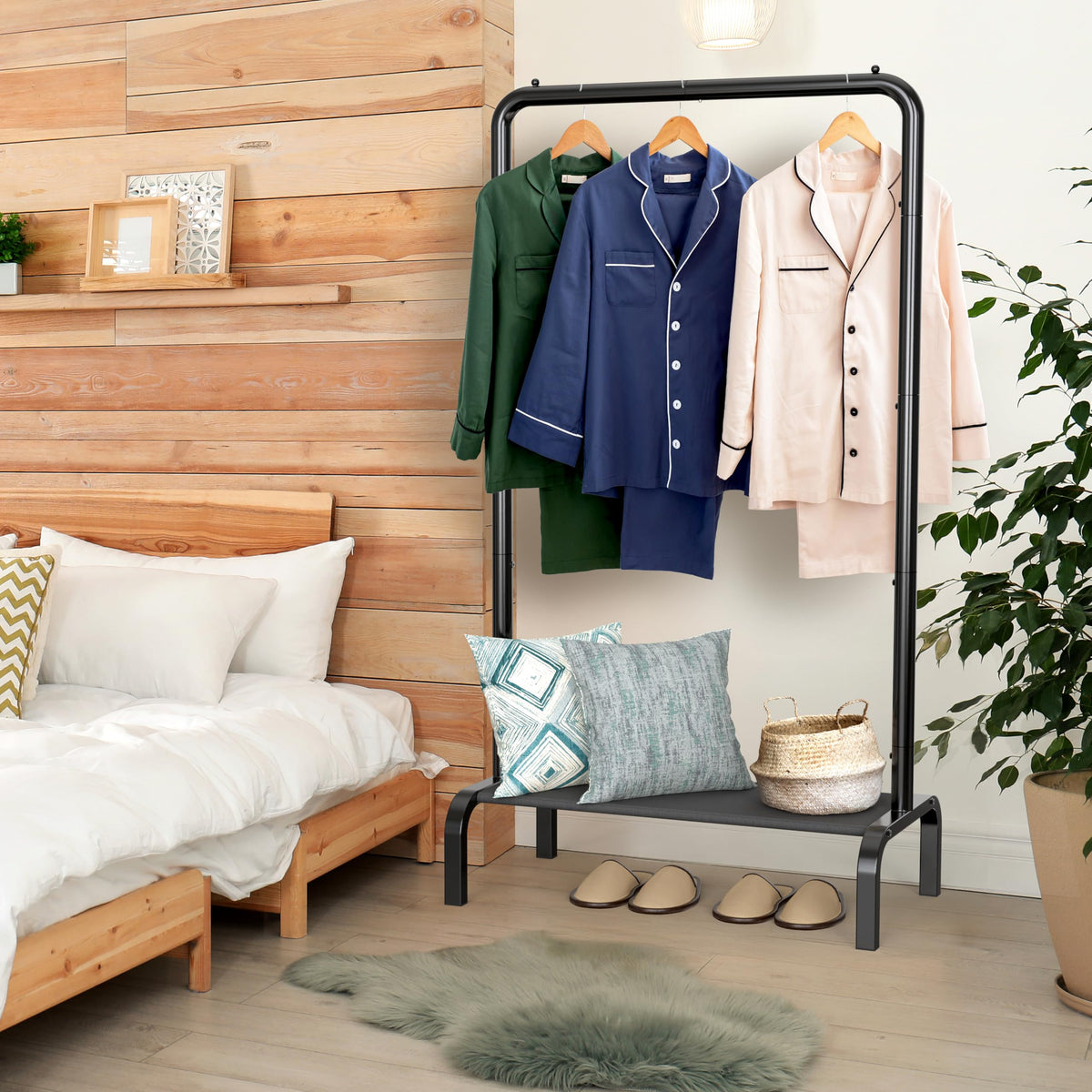 30" W Narrow Freestanding Garment Rack with Shelves, Black