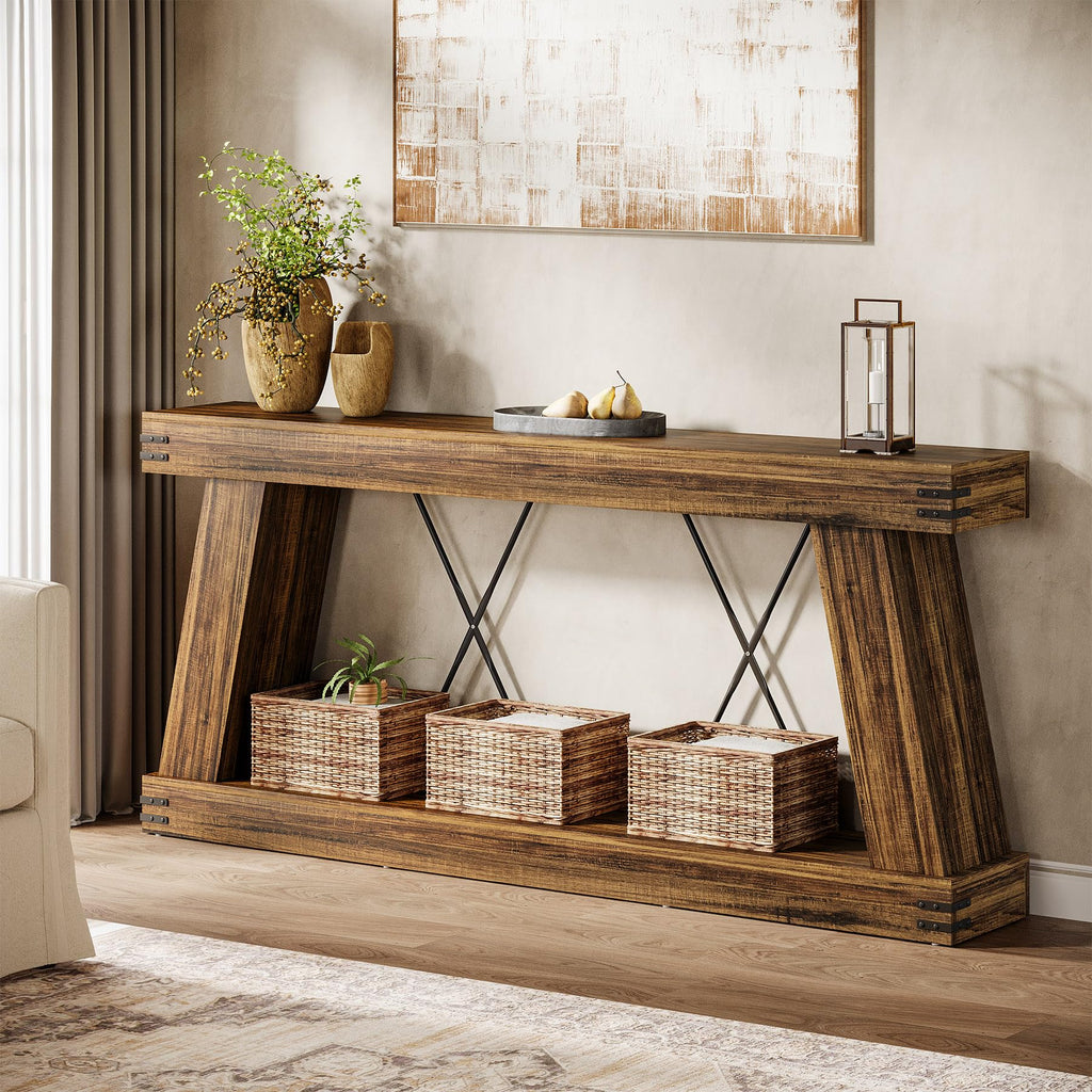 70.87" Farmhouse Console Table with Storage (Dark Brown)