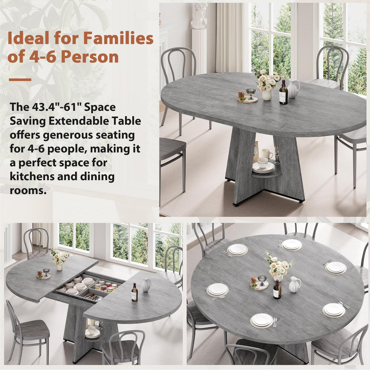 Inspired Saarinen Style Extendable Dining Table, Round Kitchen Dining Room Dinner Table with for 4 6 8 People, Space Saving Modern Oval