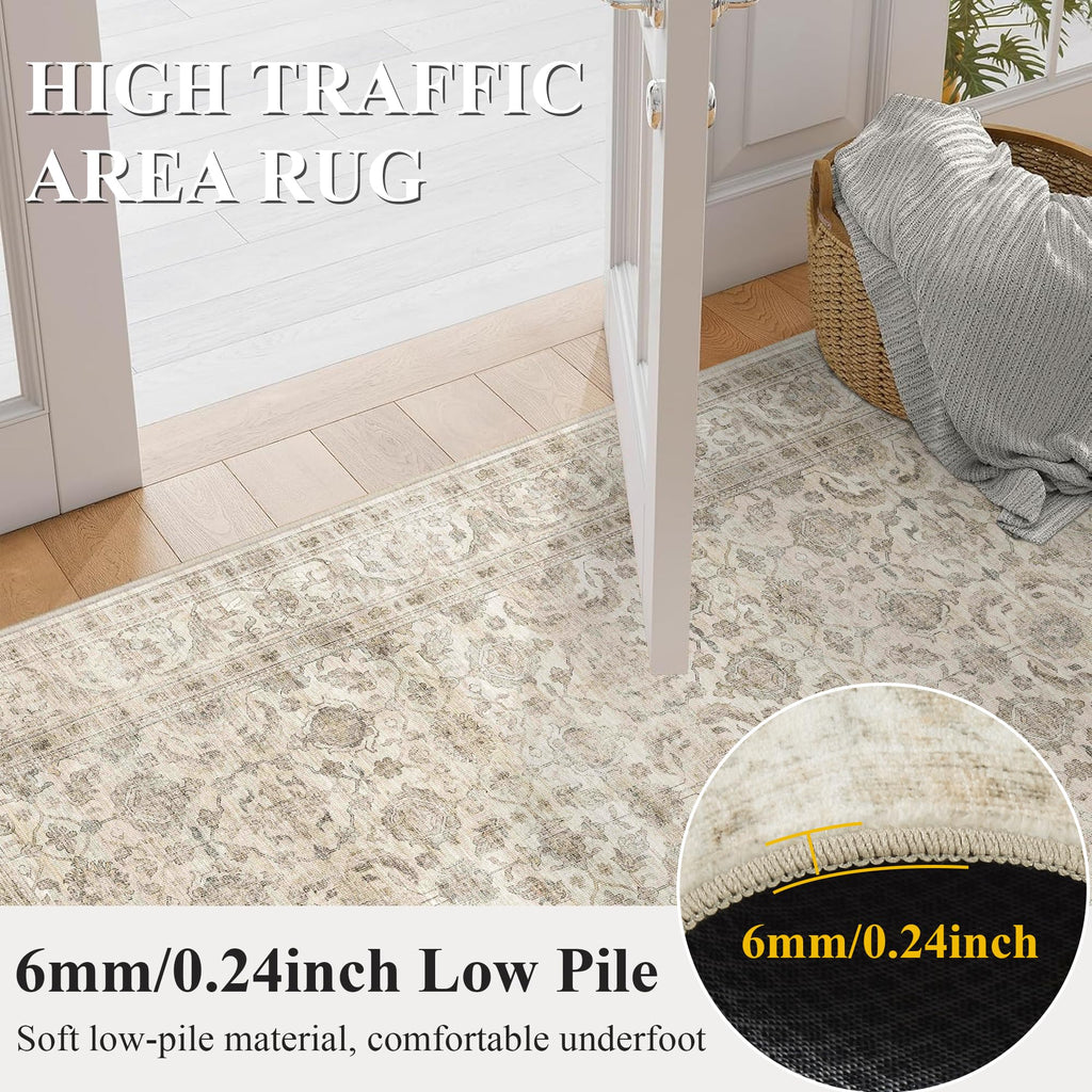 3x10 Neutral Beige Soft Low Pile Non Slip Machine Washable Runner Rug