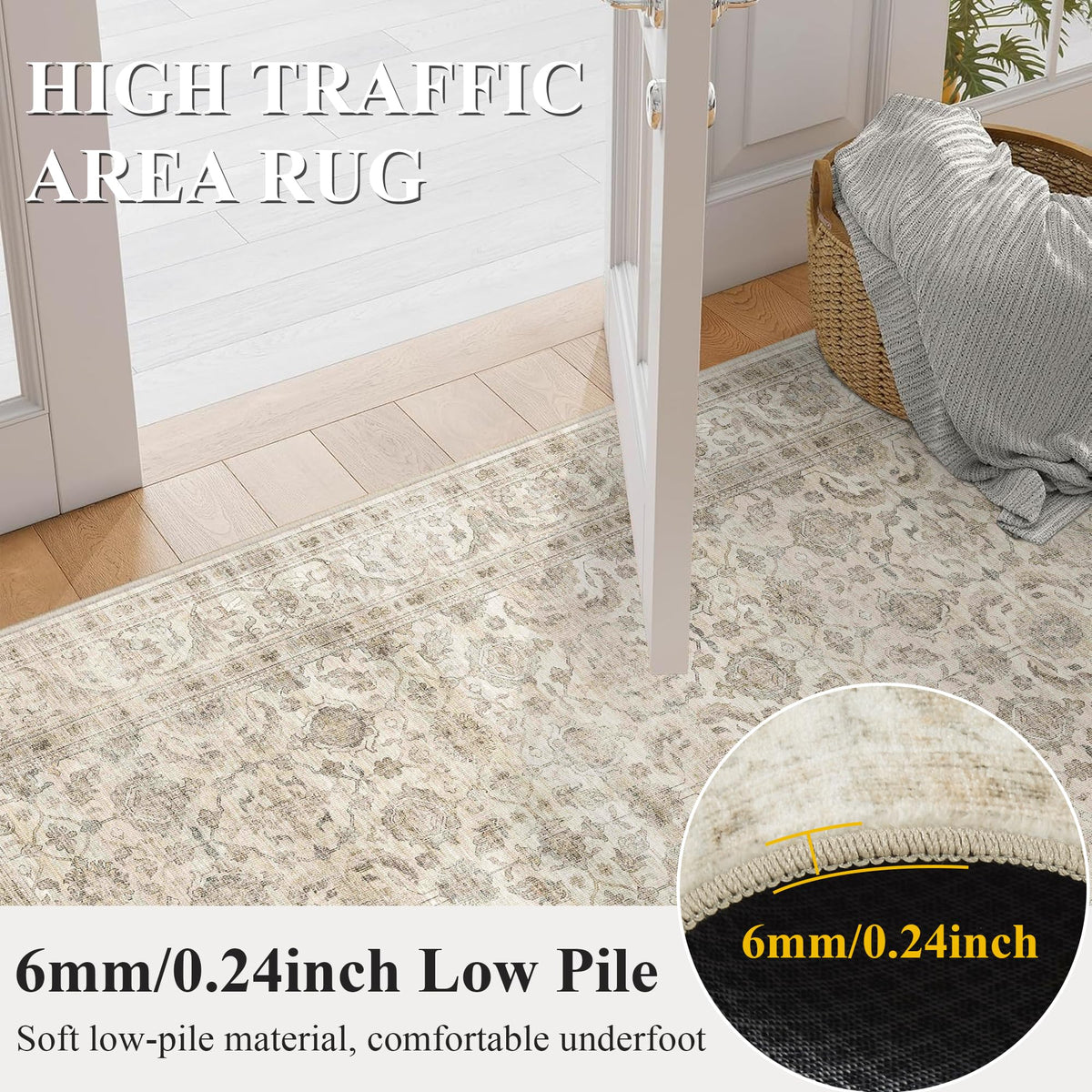 3x10 Neutral Beige Soft Low Pile Non Slip Machine Washable Runner Rug