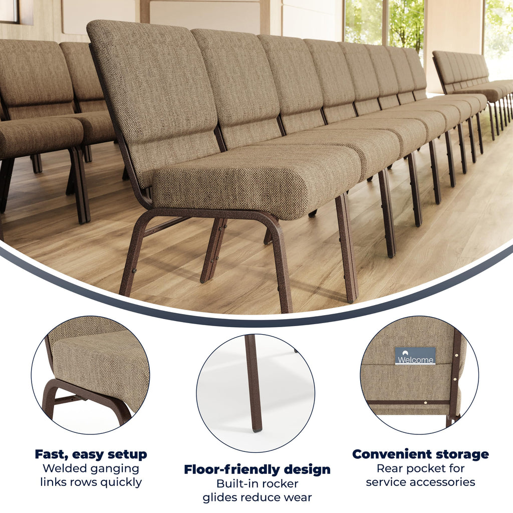 Hercules 21 in Wide Fabric Church Chair, Beige, 4-Pack